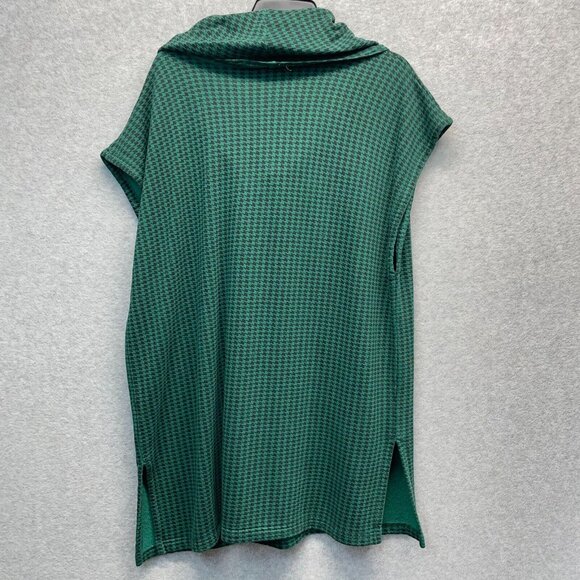 Bryn Walker Pike Poncho‎ Womens Small Green Houndstooth Cowl Neck Bamboo Fleece - Picture 5 of 14